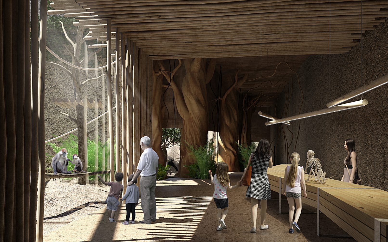 Obiekt ekspozycyjno-hodowlany dla goryli i innych zwierząt Lasów Deszczowych Afryki Równikowej - Ekspozycja mangab - wizualizacja: Robert Budny, Renata Gajer-Hackemer