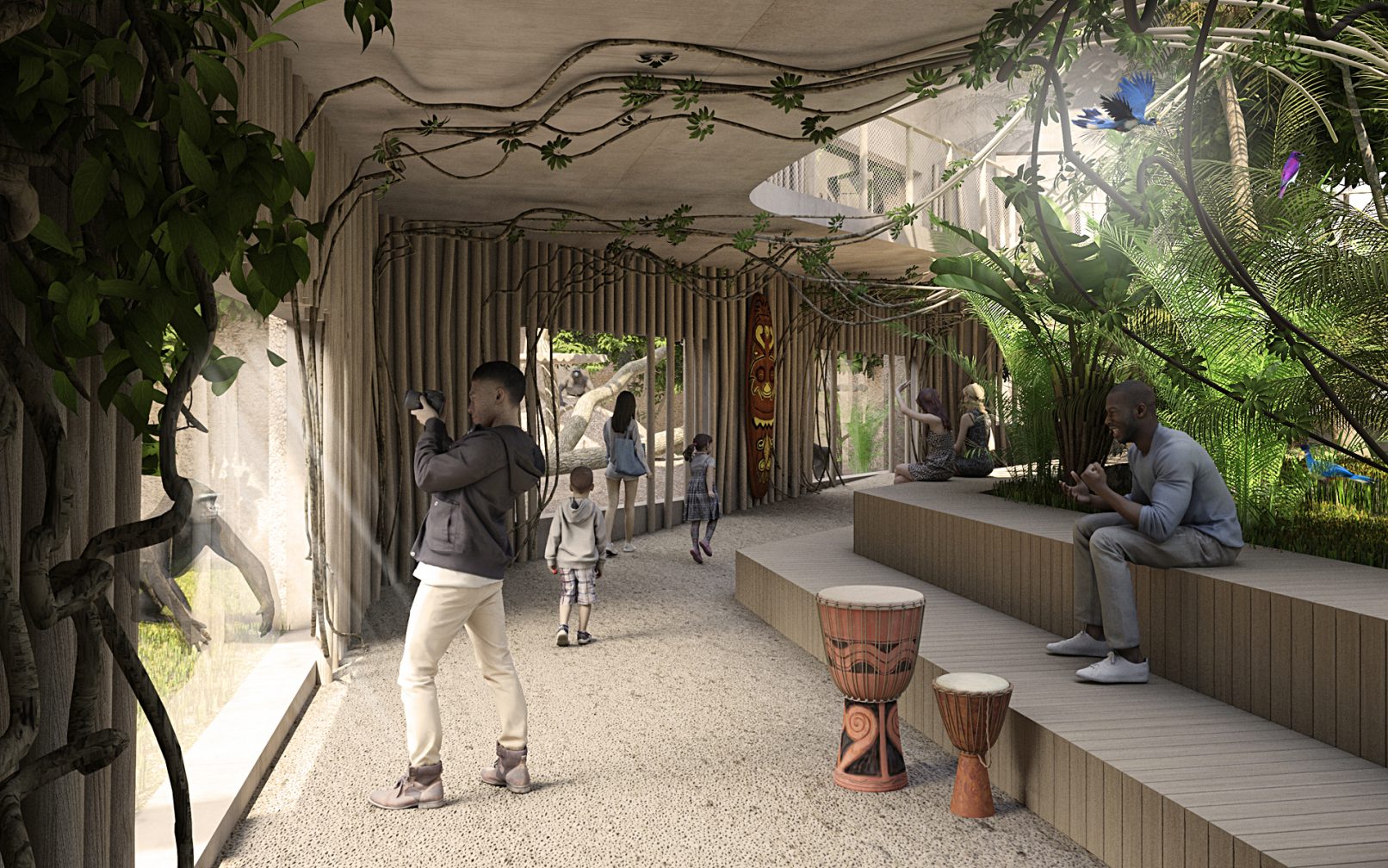 Obiekt ekspozycyjno-hodowlany dla goryli i innych zwierząt Lasów Deszczowych Afryki Równikowej - Ekspozycja goryli - wizualizacja: Robert Budny, Renata Gajer-Hackemer